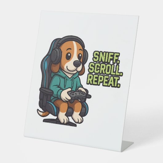 Gaming Beagle Cartoon Hoodie Gamer Dog Design Reclamebord Met Voetstuk (Voorkant)