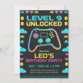 Gaming Birthday Invitation Retro Pixel Gamer (Devant)