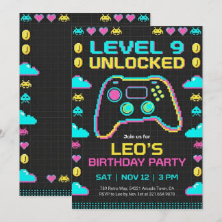 Gaming Birthday Invitation Retro Pixel Gamer