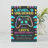 Gaming Birthday Invitation Retro Pixel Gamer Kaart (Staand voorkant)