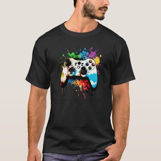 Gaming controller graffiti computer spelcomputer e t-shirt (Voorkant)
