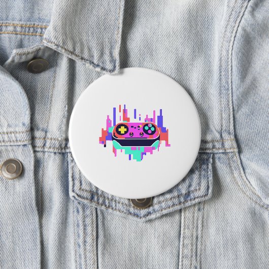 Gaming controller pixelated badge rond 10cm (En situation)