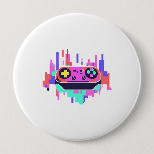 Gaming controller pixelated badge rond 10cm (Devant)
