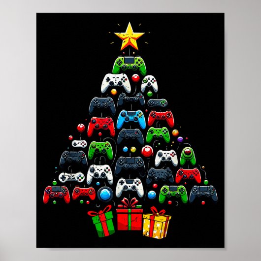Gaming Controllers Christmas Tree Funny Gamer Boys Poster (Voorkant)