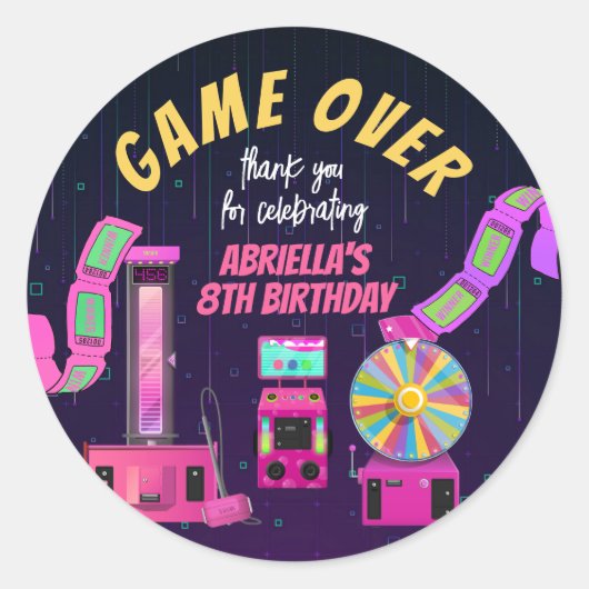 Gaming en Arcade Birthday Hartelijk dank Ronde Sticker (Voorkant)