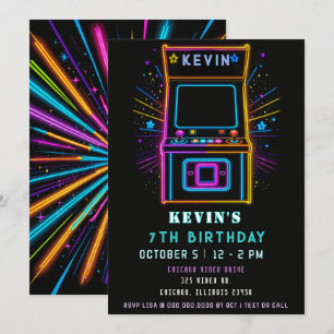 Gaming Fun Neon Glow Arcade Verjaardag Kaart