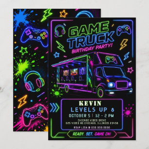 Gaming Fun Neon Glow Game Truck Verjaardag Kaart