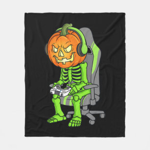 Gaming Halloween Skeleton Jack O Lantern Gamer Boy Fleece Deken