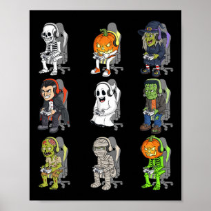 Gaming Halloween Skeleton Vampire Gamer Zombie Boy Poster