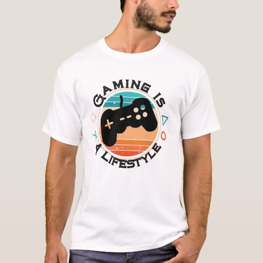 Gaming is een lifestyle Retro gestreepte zonsonde T-shirt (Voorkant)