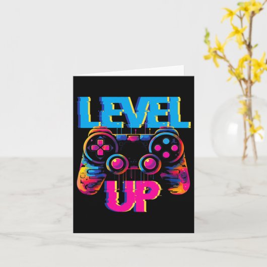 Gaming Level Up Game Controller Video Game Pop Kun Kaart (Gele Bloem)