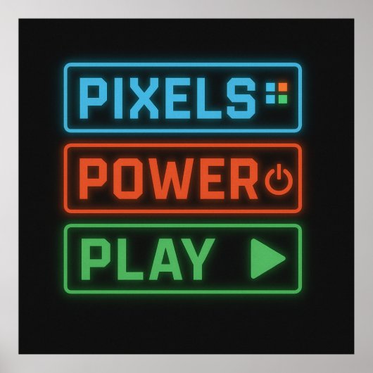 Gaming Poster – Pixels Power Play Neon Wall Art (Devant)