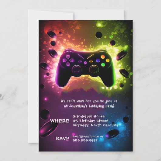 Gaming Video Custom Age Birthday Invitation (Dos)