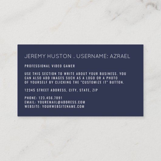 Gamingcontroller, videogamer visitekaartje (Achterkant)