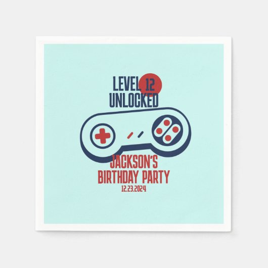 Gamingniveau ontgrendelde videogames Birthday Servet (Voorkant)