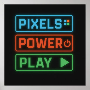 Gamingposter – Pixels Power Play Neon Wandkunst Poster