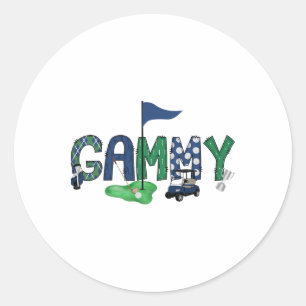 Gammy van de verjaardag jongen gat in een golf spo ronde sticker