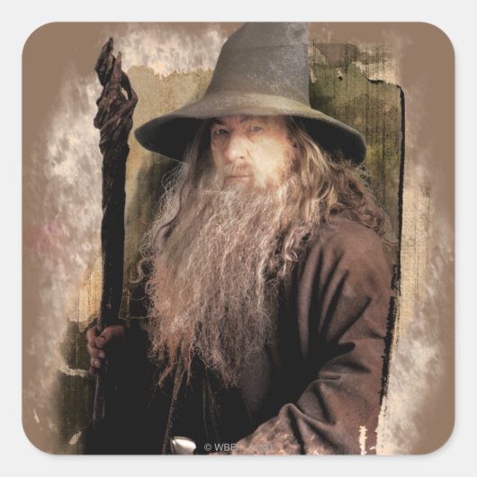 Gandalf met personeel vierkante sticker (Voorkant)
