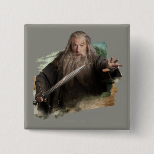 Gandalf met zwaard vierkante button 5,1 cm