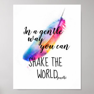 Gandhi inspirerend citaat poster kleurrijke veer