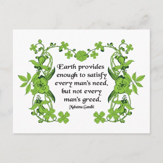 Gandhi Quote: Aarde biedt genoeg om tevreden te zi Briefkaart (Voorkant)