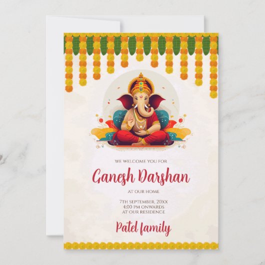 Ganesh Chaturthi invite une carte Ganesh Darshan (Devant)