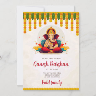 Ganesh Chaturthi nodigt Ganesh Darshan kaart uit