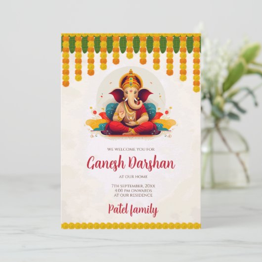 Ganesh Chaturthi nodigt Ganesh Darshan uit Kaart (Staand voorkant)