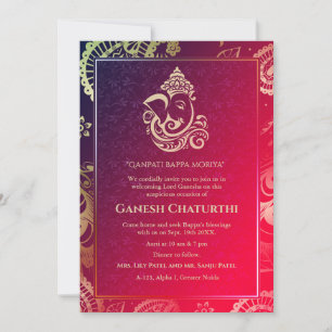 Ganesh Chaturthi Puja Roya Golden Elements Invitat Kaart