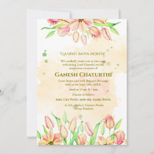 Ganesh Chaturthi Puja Roze Bloemen Kaart