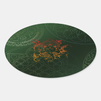 Ganesh Elephant Mandala oranje groen Yoga Asia Ovale Sticker