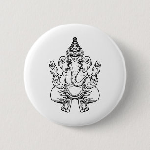 Ganesh God Pixels Olifant Indisch Dier Yoga Hindoe Ronde Button 5,7 Cm