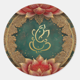 Ganesh Hindoe God Huwelijk   Indische Gouden Lotus Ronde Sticker