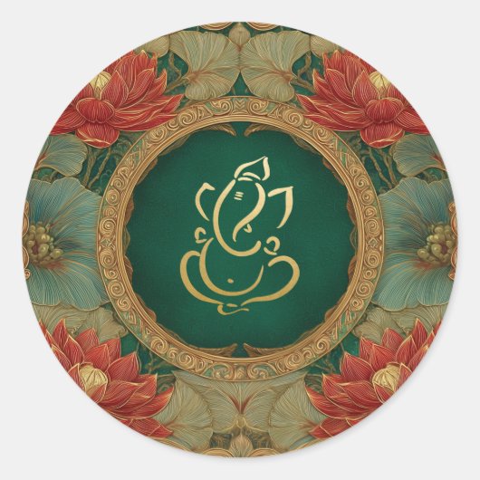 Ganesh-huwelijk | Indiase Huwelijk Roze Lotus Groe Ronde Sticker (Voorkant)