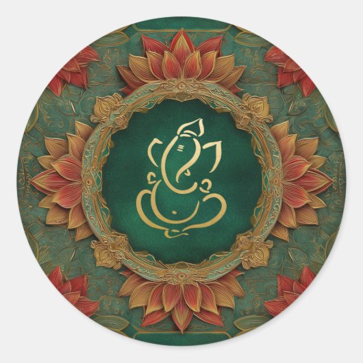 Ganesh-huwelijk | Indische bruiloft lotusgroen Ronde Sticker (Voorkant)