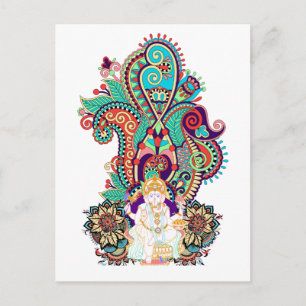 Ganesh Olifant God Kleurrijk Paisley Briefkaart