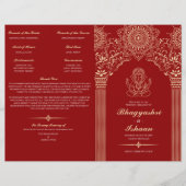 Ganesh Red Hindu Mariage Ceremony Programme plié (Devant)
