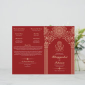 Ganesh Red Hindu Mariage Ceremony Programme plié (Debout devant)