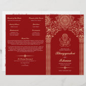 Ganesh Red Hindu Mariage Ceremony Programme plié (Devant / Derrière)