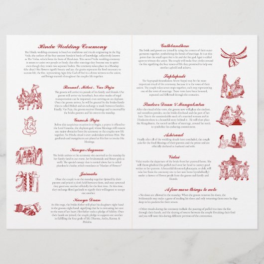 Ganesh Red Hindu Mariage Ceremony Programme plié (Dos)