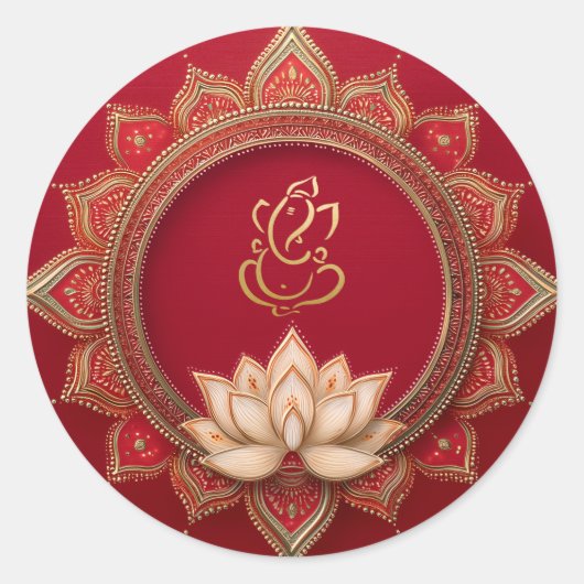 Ganesh Wedding | Indiase bruiloft goud rood Ronde Sticker (Voorkant)