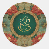 Ganesh Wedding | Indiase bruiloft roze Lotus groen Ronde Sticker (Voorkant)