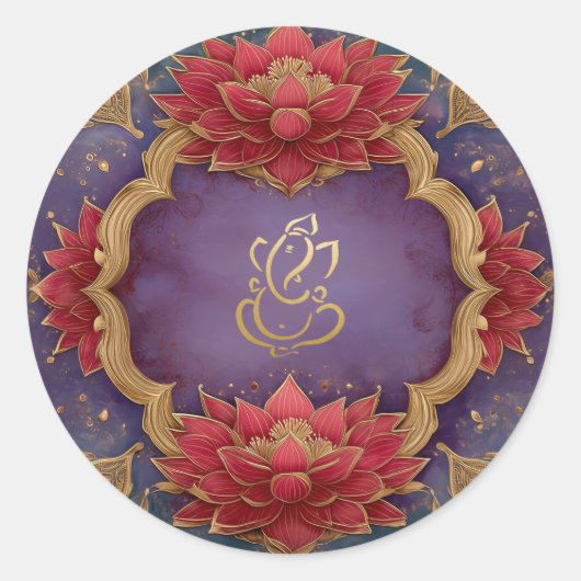 Ganesh Wedding | Indische god Paarse roze lotus Ronde Sticker (Voorkant)