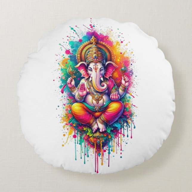 Ganesha 2 rond kussen (Voorkant)