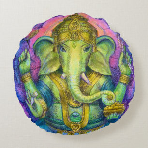 Ganesha Elephant Buddha Round Pillow Good Luck Rond Kussen