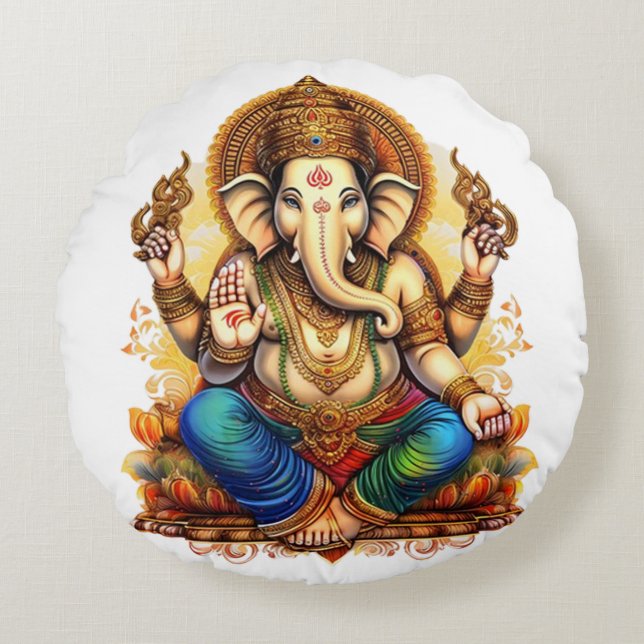 Ganesha, ganesh, ganapati verwijderaar van obstake rond kussen (Voorkant)
