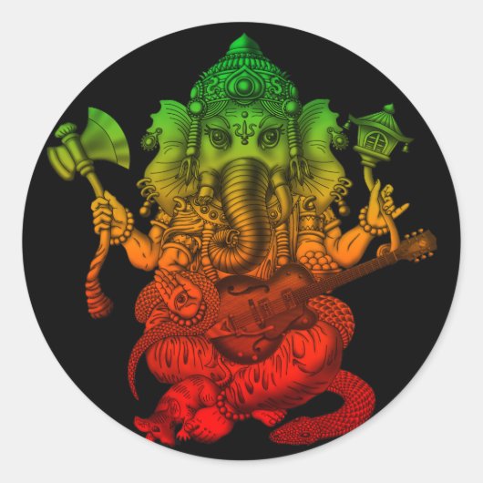 Ganesha Guitar Ronde Sticker (Voorkant)