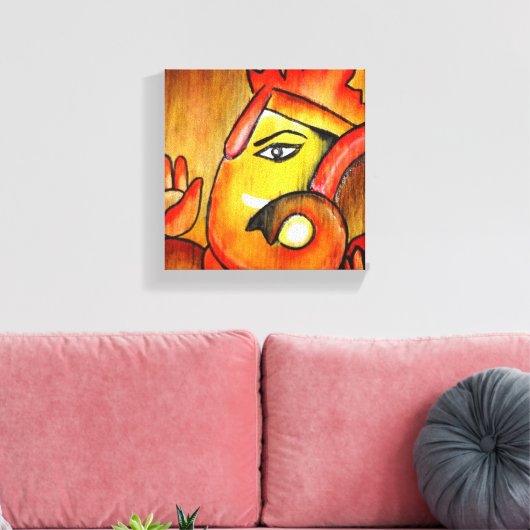 Ganesha in acryl in warm kleurenschema canvas afdruk (Insitu (Woonkamer))