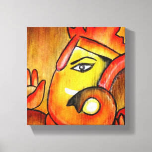 Ganesha in acryl in warm kleurenschema canvas afdruk