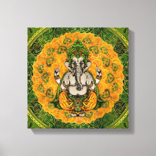 Ganesha in Marigold-bloemen en gouddecoratie Canvas Afdruk